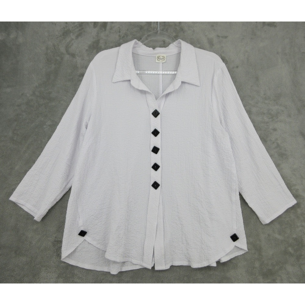 Et Lois Top Womens Size L Lagenlook Artsy Crinkle Tunic Boho Relaxed Boxy White